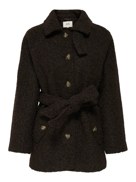 JDY Boucle Coat With Belt in Brown