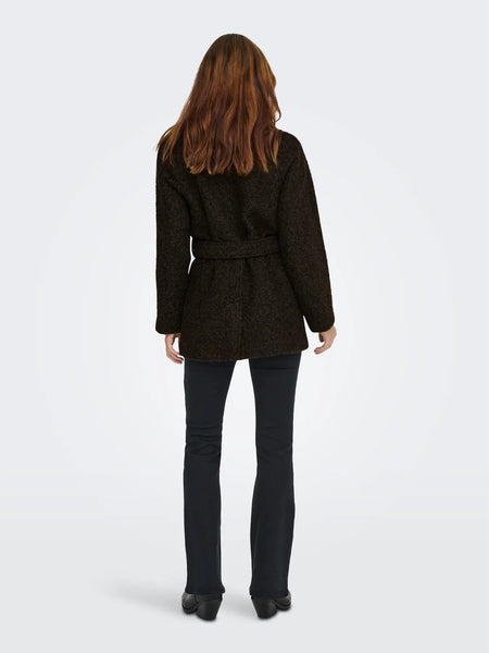 JDY Boucle Coat With Belt in Brown