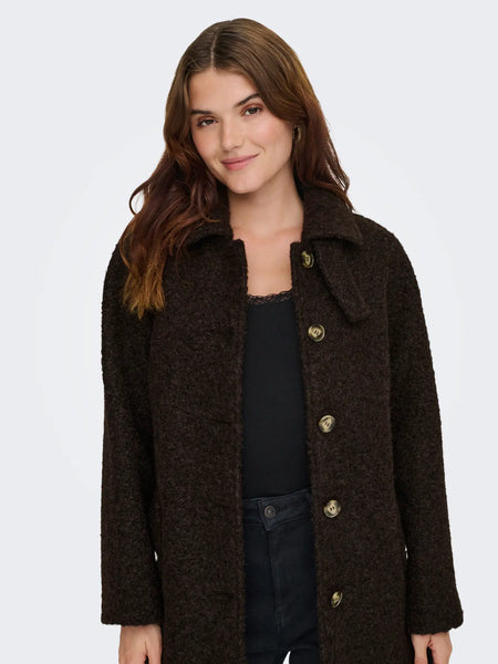 JDY Boucle Coat With Belt in Brown