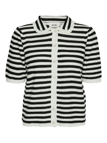 Vero Moda Aware Short Sleeve Striped Knit Cardigan in Black