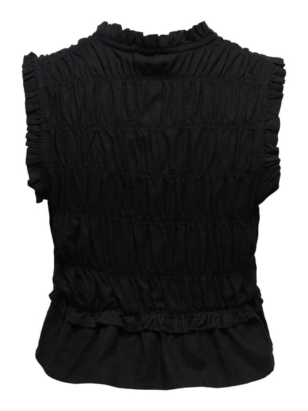 ONLY Sleeveless Linen Blend Frill Top in Black