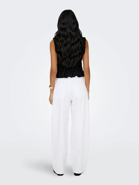 ONLY Sleeveless Linen Blend Frill Top in Black
