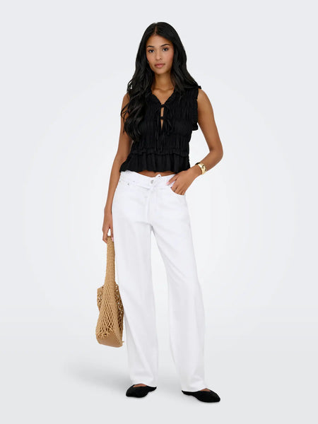 ONLY Sleeveless Linen Blend Frill Top in Black