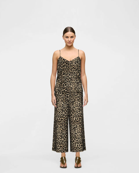 VILA Leopard Print Linen Blend Culottes in Tan