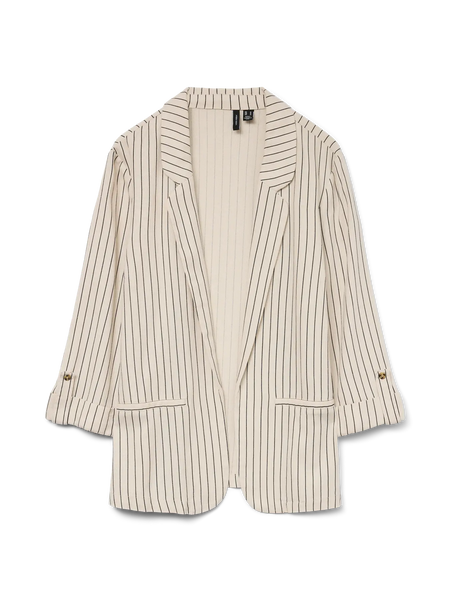 VERO MODA Striped 3/4 Sleeve Linen Blend Blazer in Beige