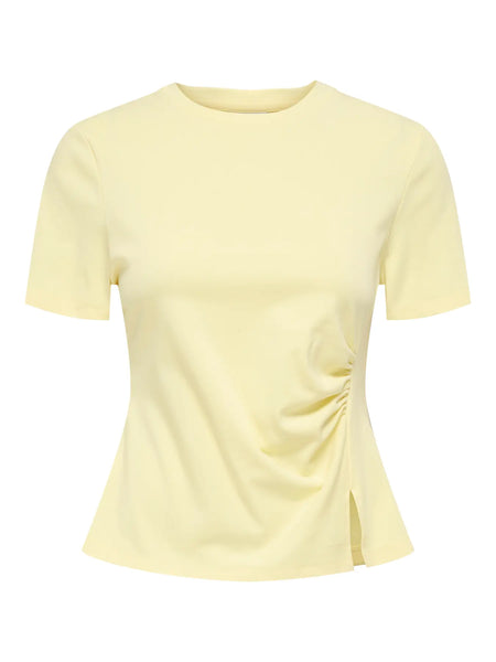 JDY Ruched Detail Short Sleeve Top in Yellow