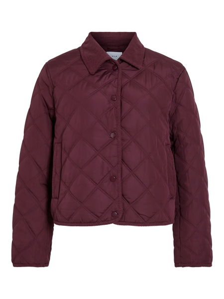 VILA Short Corduroy Detail Quilted Jacket in Burgundy