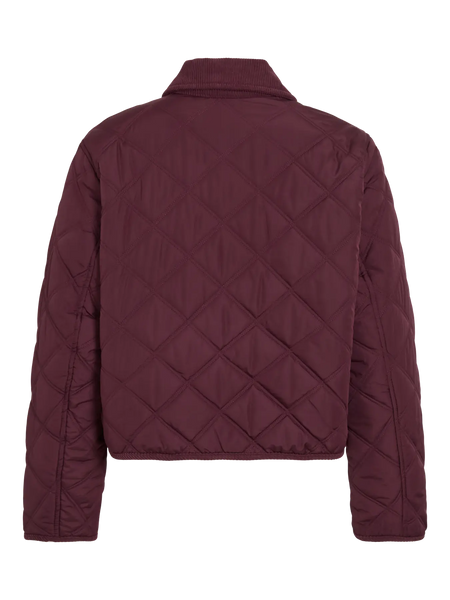 VILA Short Corduroy Detail Quilted Jacket in Burgundy