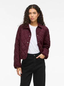 VILA Short Corduroy Detail Quilted Jacket in Burgundy