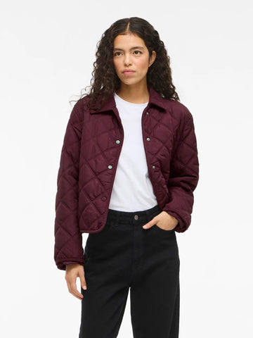 VILA Short Corduroy Detail Quilted Jacket in Burgundy