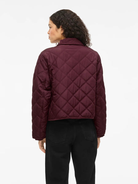 VILA Short Corduroy Detail Quilted Jacket in Burgundy