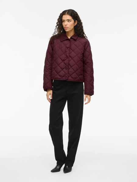 VILA Short Corduroy Detail Quilted Jacket in Burgundy