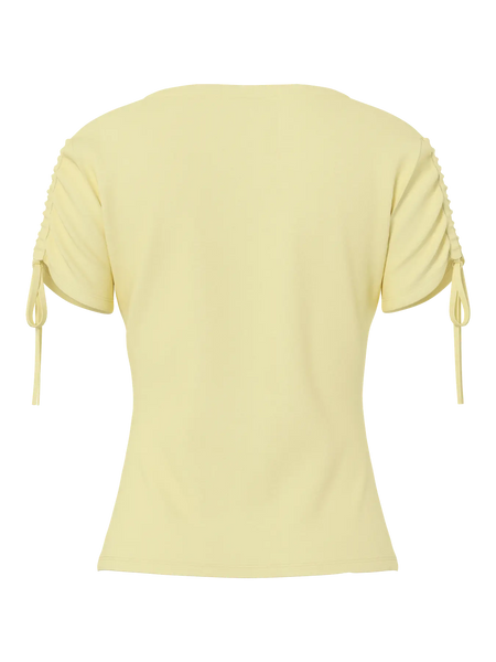 PIECES Ruched Sleeve T-Shirt in Yellow
