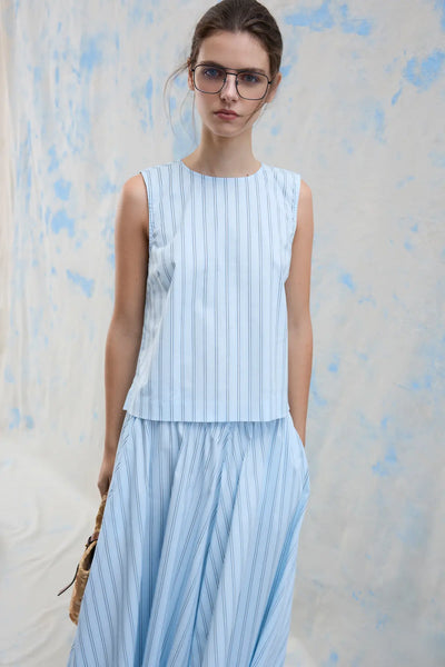 VILA Striped Sleeveless Short Top in Blue