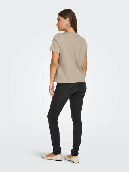 JDY Crochet Pocket Detail T-Shirt in Beige