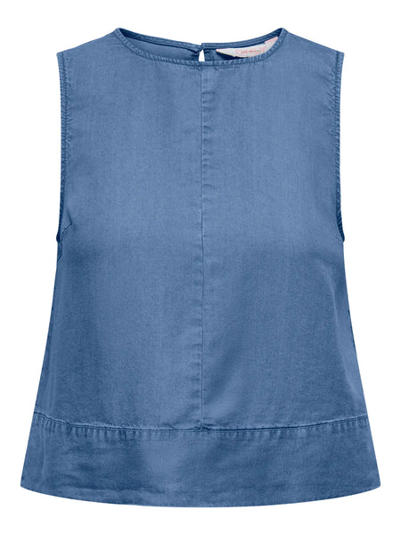 ONLY Sleeveless Denim Look Top in Medium Blue