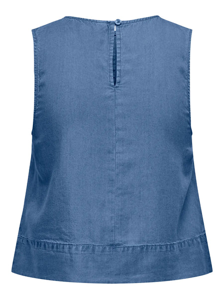 ONLY Sleeveless Denim Look Top in Medium Blue