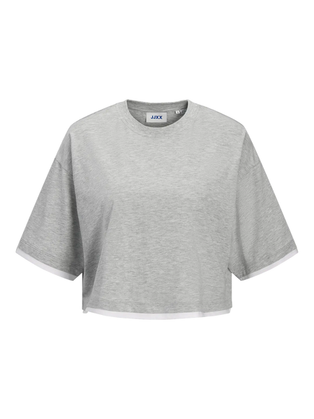 JJXX Cropped Contrast Edge T-Shirt in Grey