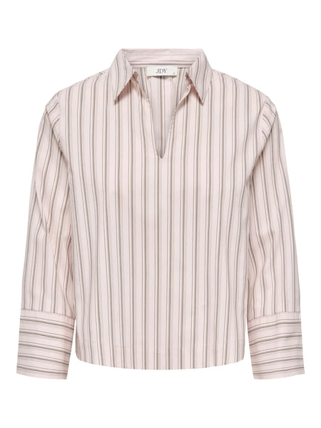 JDY Striped 3/4 Sleeve V-Neck Shirt in Pink