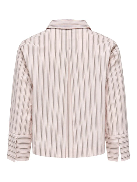 JDY Striped 3/4 Sleeve V-Neck Shirt in Pink