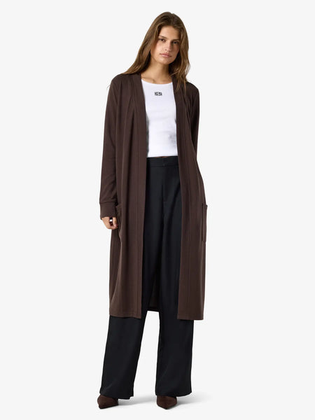 NOISY MAY Long Cardigan in Chocolate