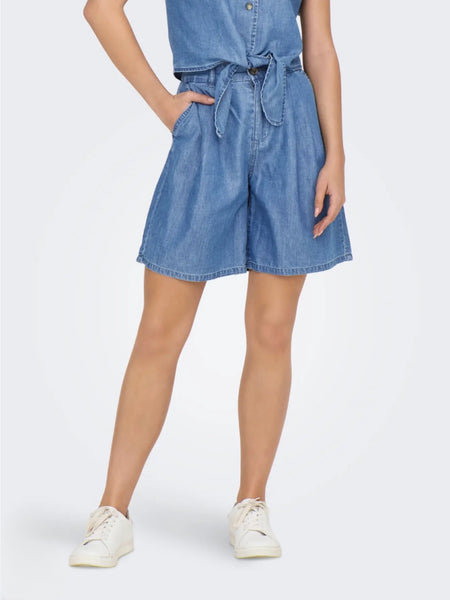 ONLY Long Denim Shorts in Medium Blue
