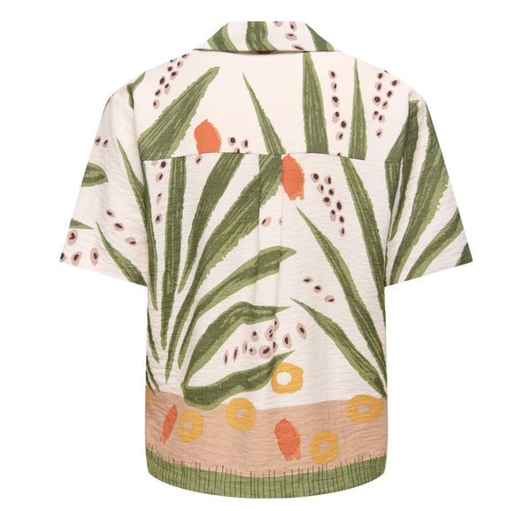 JDY Short Sleeve Leaf Print Shirt in Cream