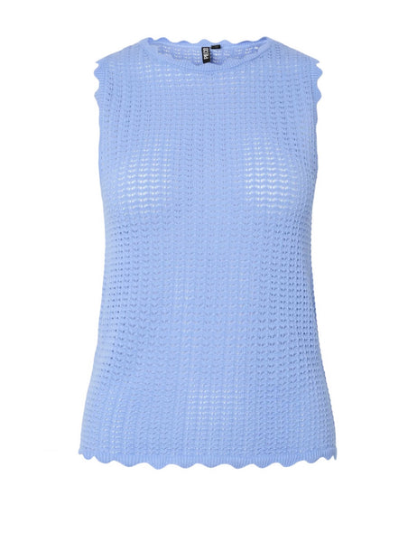 PIECES Sleeveless Scallop Edge Knit Top in Blue