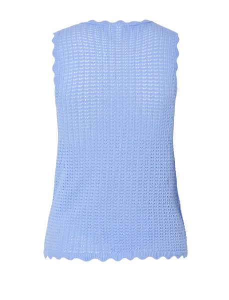 PIECES Sleeveless Scallop Edge Knit Top in Blue