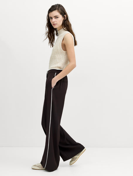 French Connection Vinnie Suiting Side Piping Wide Leg Trousers in Brown