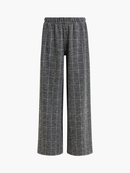 French Connection Wesley Jersey Wide Leg Check Trousers in Grey