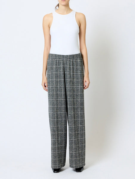 French Connection Wesley Jersey Wide Leg Check Trousers in Grey