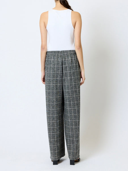 French Connection Wesley Jersey Wide Leg Check Trousers in Grey