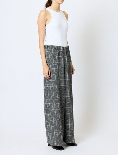 French Connection Wesley Jersey Wide Leg Check Trousers in Grey