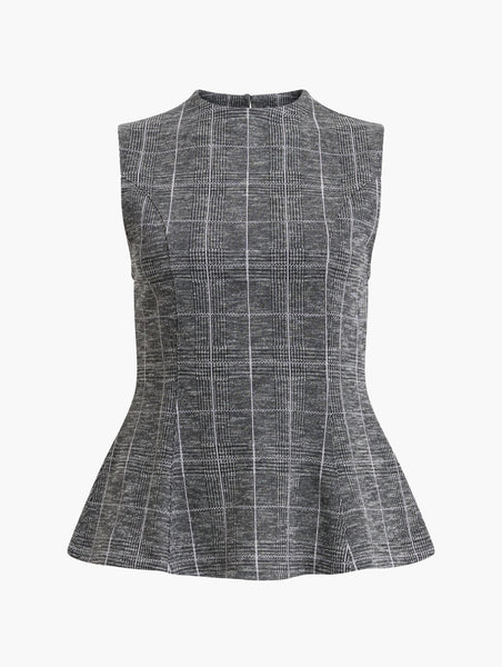 French Connection Wesley Jersey Checked Sleeveless Top in Grey