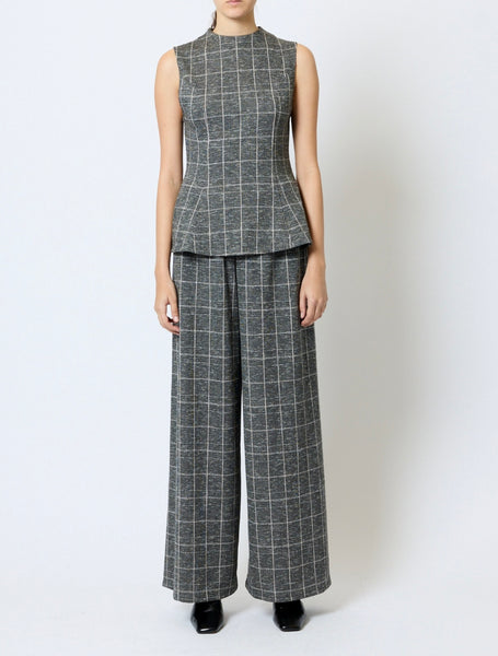 French Connection Wesley Jersey Checked Sleeveless Top in Grey