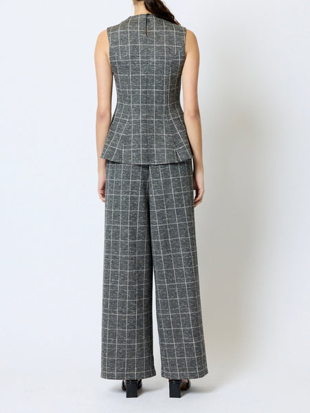 French Connection Wesley Jersey Checked Sleeveless Top in Grey