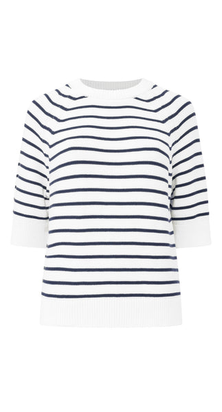 French Connection Lily Mozart Stripe Short Sleeve Jumper in Navy