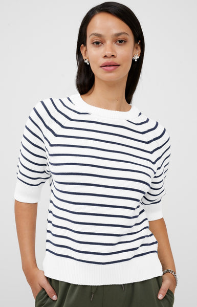 French Connection Lily Mozart Stripe Short Sleeve Jumper in Navy