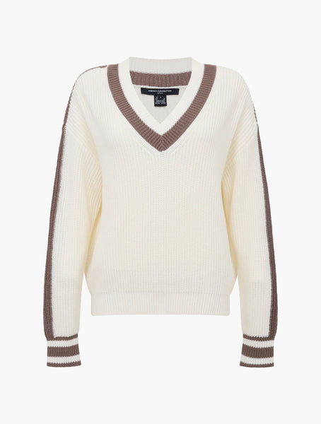 French Connection Varli Varsity V-Neck Jumper in White