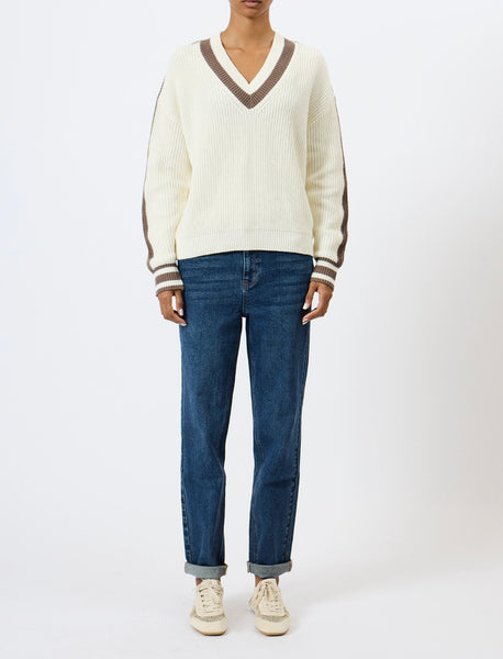 French Connection Varli Varsity V-Neck Jumper in White