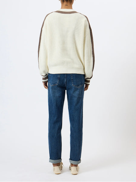 French Connection Varli Varsity V-Neck Jumper in White