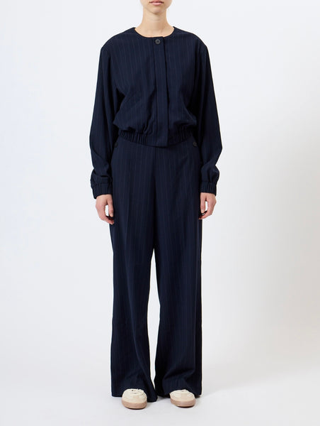 French Connection Alia Pinstripe Bomber Jacket in Navy