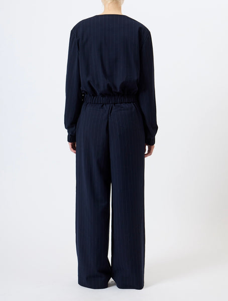 French Connection Alia Pinstripe Bomber Jacket in Navy