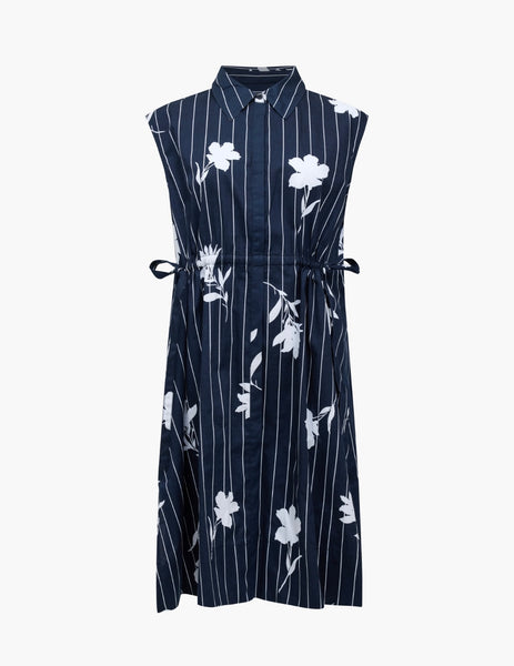 French Connection Cambria Cotton Sleeveless Drawstring Dress in Navy