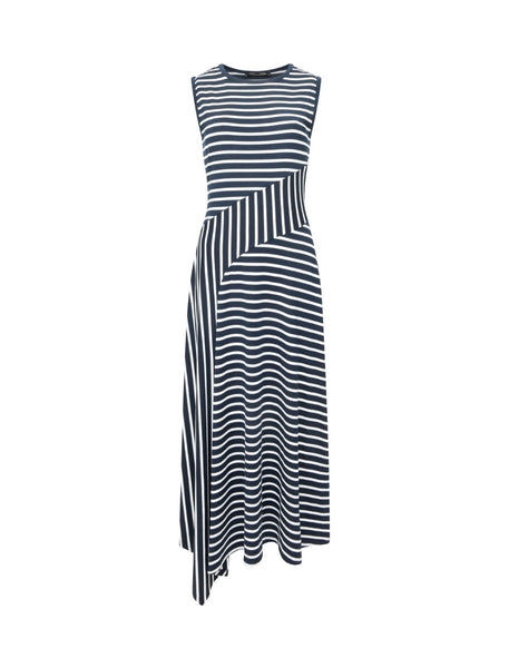 French Connection Kyra Jersey Striped Sleeveless Midi Dress in Navy