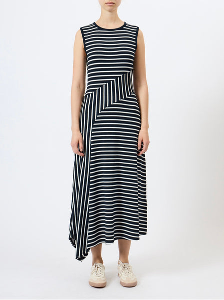 French Connection Kyra Jersey Striped Sleeveless Midi Dress in Navy