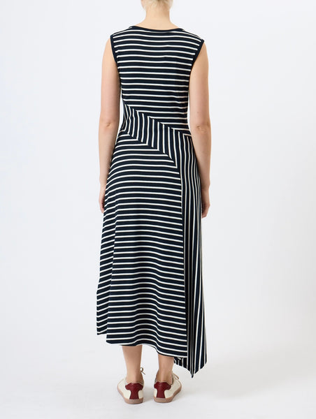 French Connection Kyra Jersey Striped Sleeveless Midi Dress in Navy