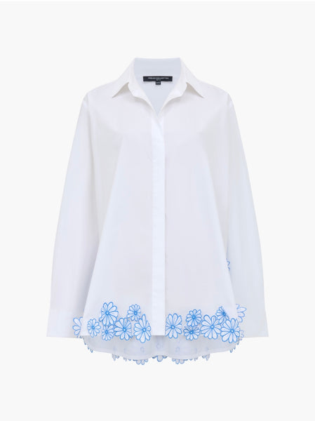 French Connection Cambria Cotton Floral Embroidered Hem Shirt in White