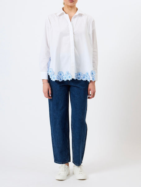 French Connection Cambria Cotton Floral Embroidered Hem Shirt in White